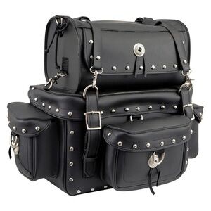 🔥Milwaukee Leather MP8100S PVC 3Pc Studded Motorcycle Touring Pack SissyBar Bag